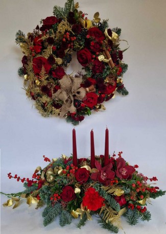 Red Festive Wreath & Table Centrepiece