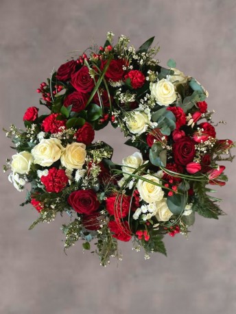 Deluxe White & Red Rose Wreath