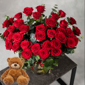 36 Red Roses Bouquet and Teddy Bear